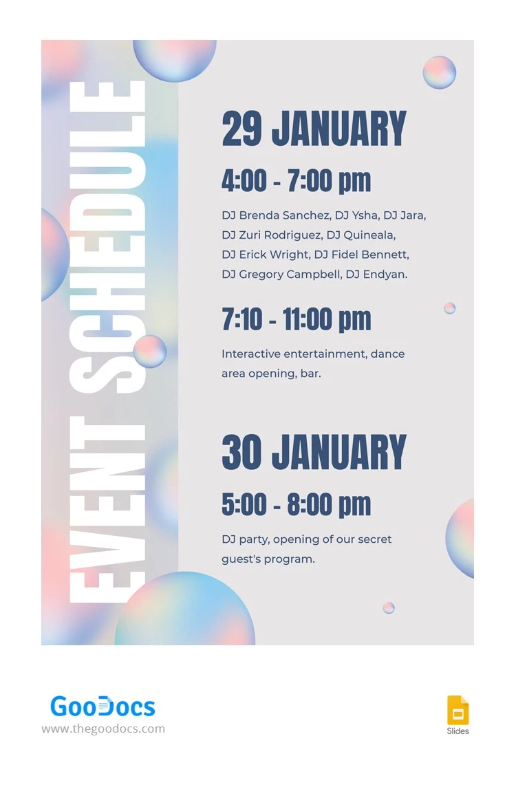 Event Schedule - free Google Docs Template - 10062811