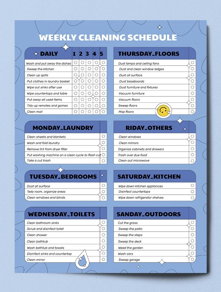 Everyday Cleaning Schedule Checklist - free Google Docs Template - 10061912