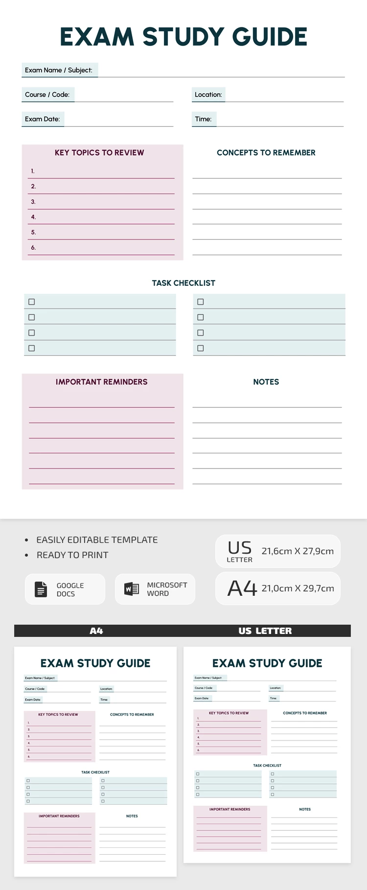 Exam Study Guide Template - free Google Docs Template - 10072019