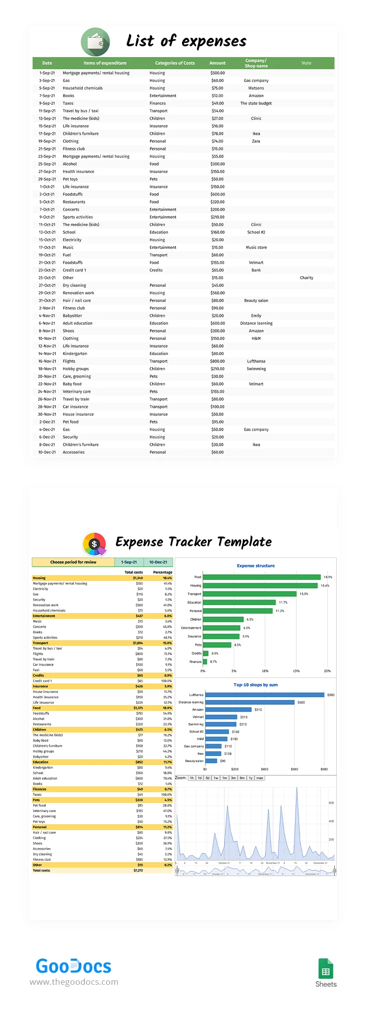 Rastreador de despesas com gráficos - free Google Docs Template - 10063665