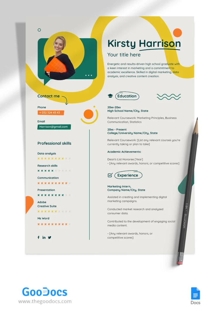 Expressive College Resume - free Google Docs Template - 10066864