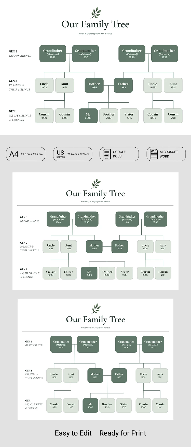Preview of Extended Family Tree Template for Google Docs and Microsoft Word