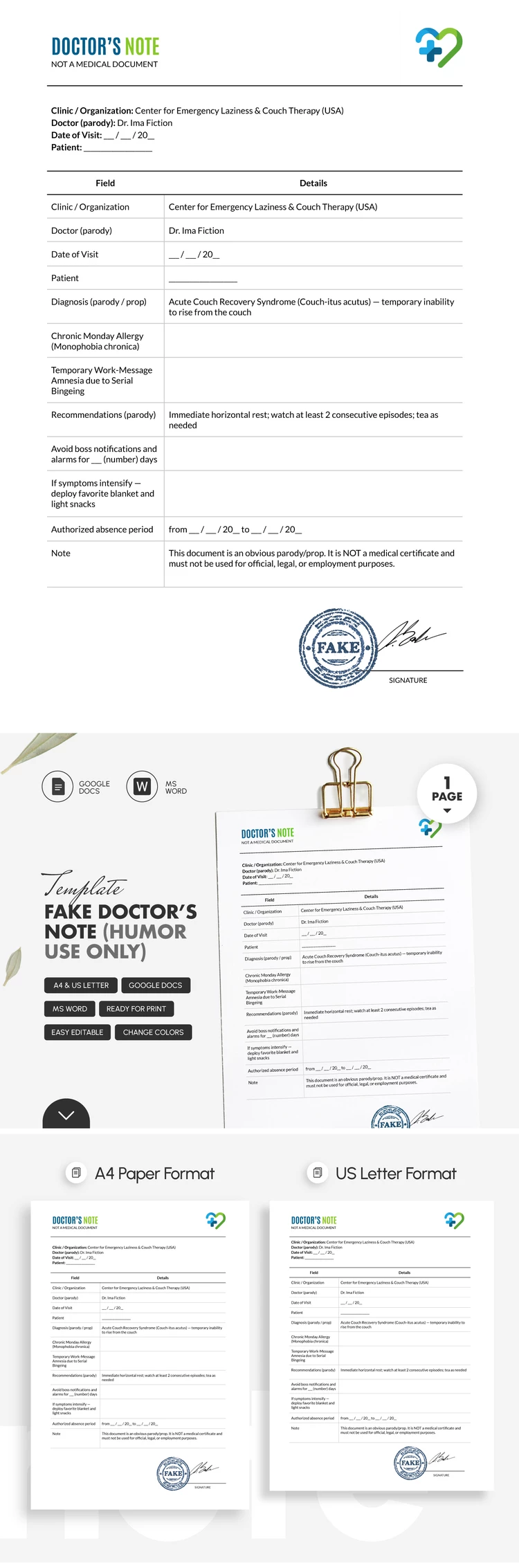 Modèle de Note du Docteur Faux pour s'amuser - free Google Docs Template - 10071820