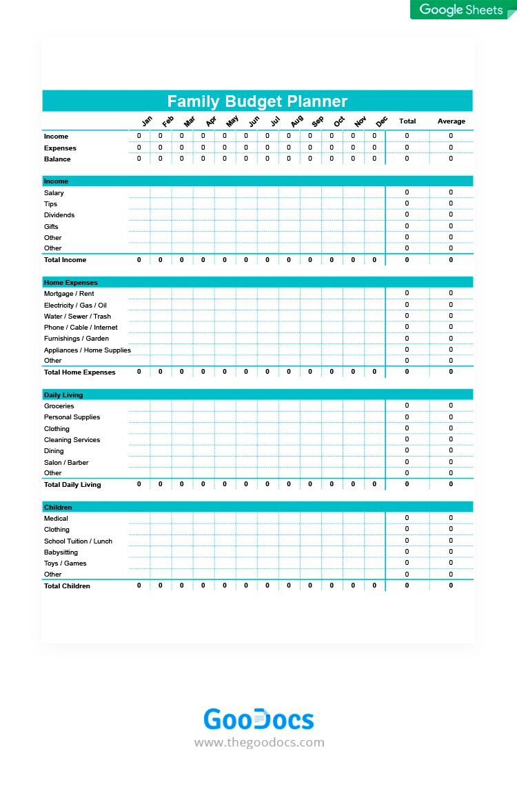 Family Budget Planner - free Google Docs Template - 10062039