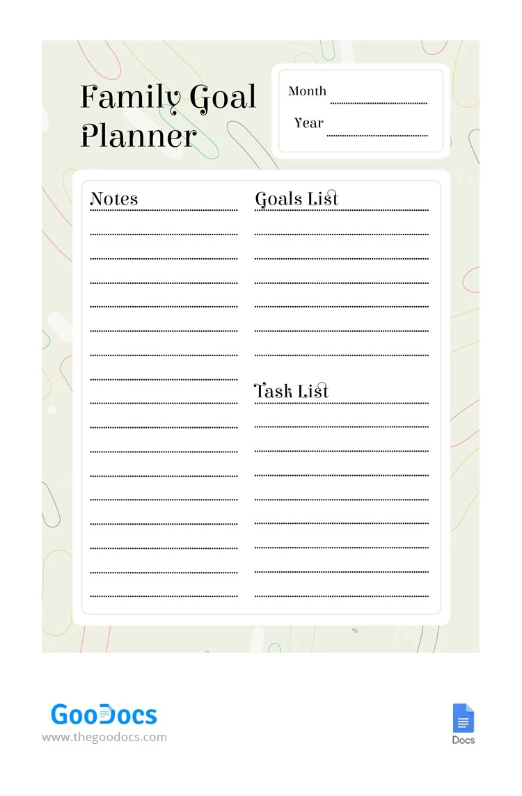 Family Goal Planner - free Google Docs Template - 10064744