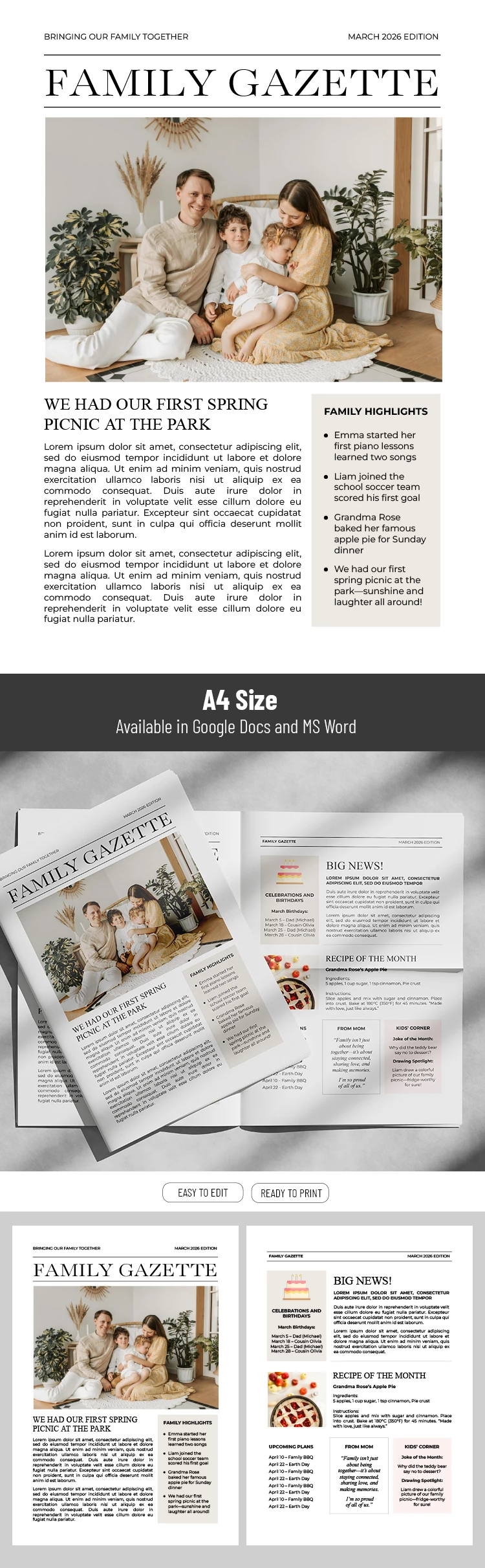 Aperçu de Modèle de journal familial pour Google Docs and Microsoft Word