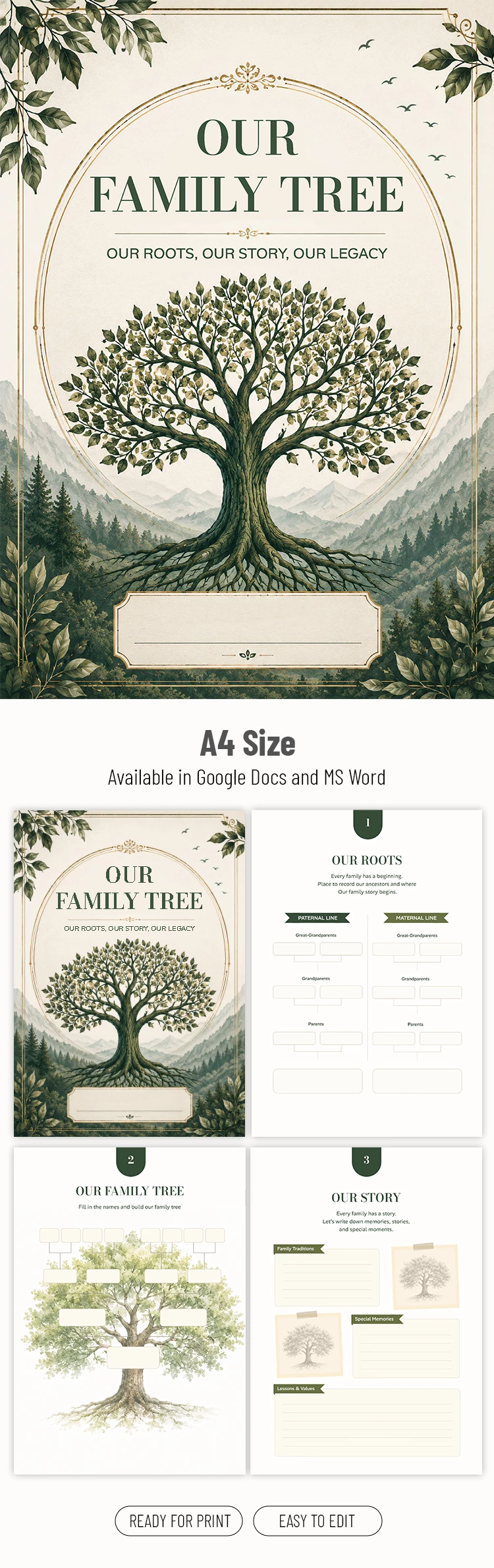 Preview of Family Tree Book Template for Google Docs and Microsoft Word
