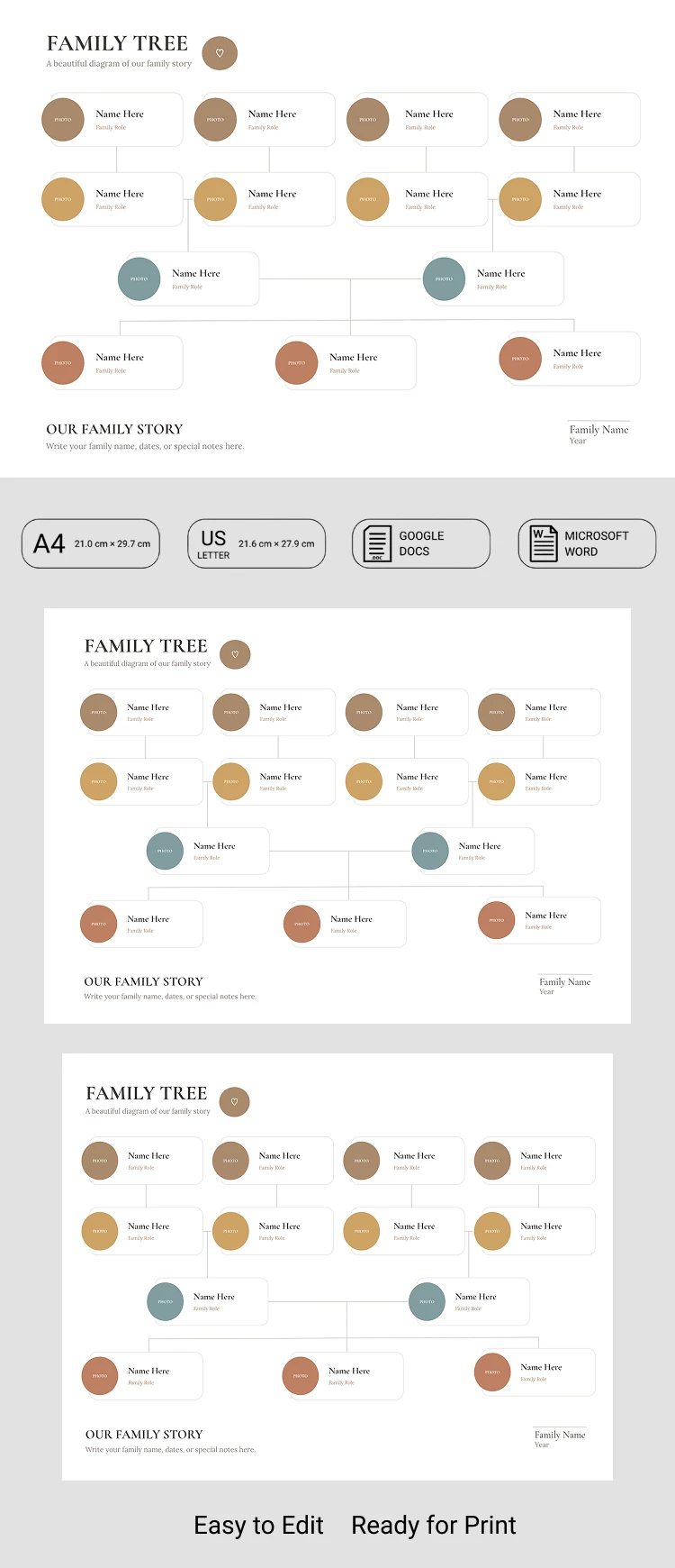 Preview of Family Tree Diagram Template for Google Docs and Microsoft Word