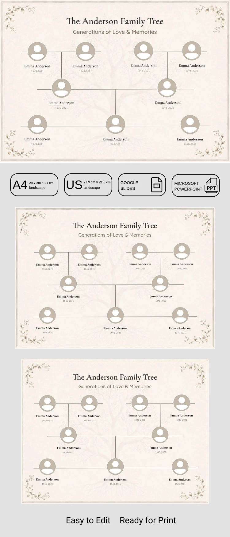 Preview of Family Tree Template with Photos for Google Docs and Microsoft Word