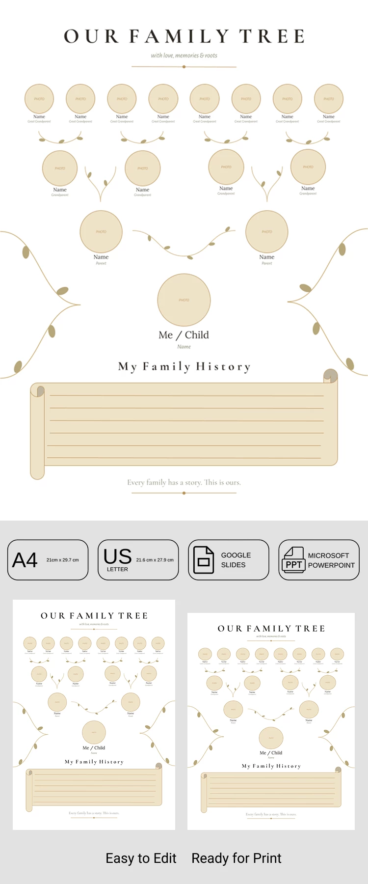 Preview of Family Tree Template With Pictures for Google Slides and Microsoft PowerPoint
