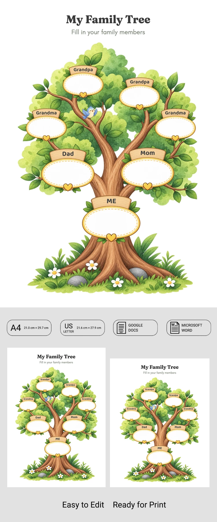 Preview of Family Tree Templates for Kids for Google Docs and Microsoft Word