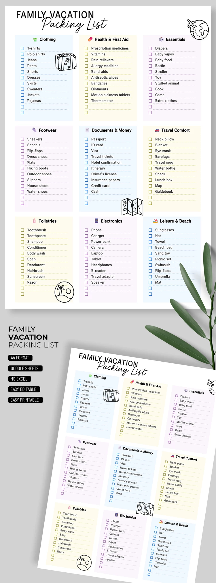 Family Vacation Packing List Template - free Google Docs Template - 10071738