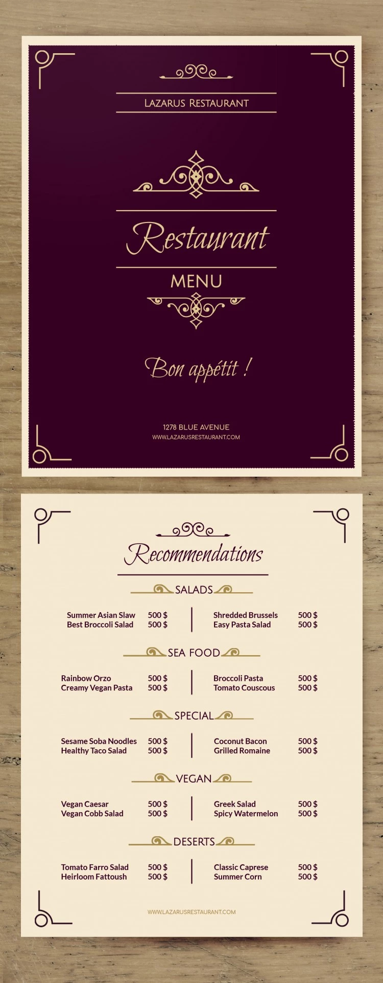 Menú elegante - free Google Docs Template - 10061797