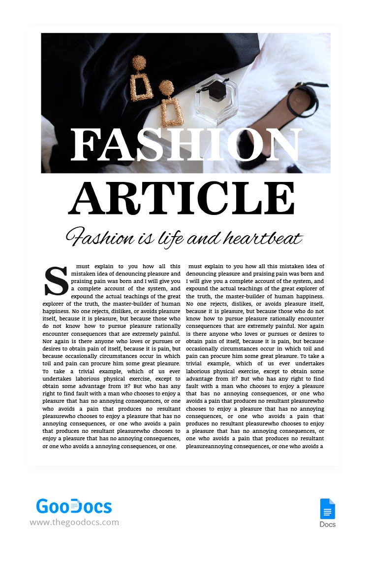 Fashion Article - free Google Docs Template - 10065532