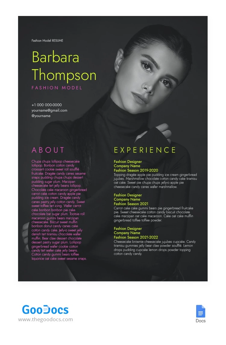 Fashion Model Resume - free Google Docs Template - 10063939