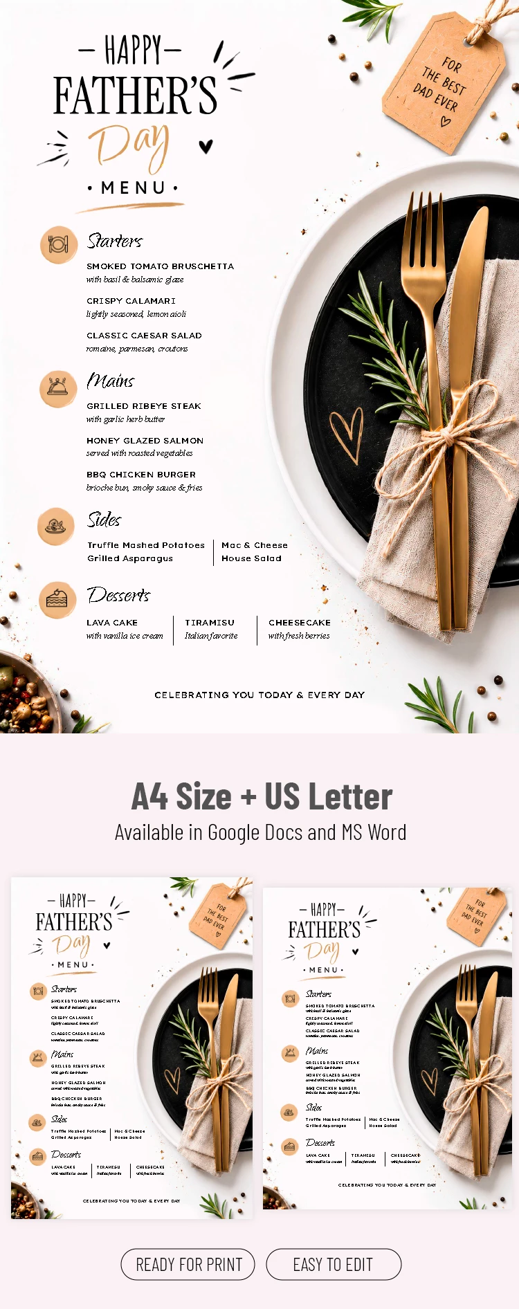 Pré-visualização de Modelo de Menu do Dia dos Pais para Google Docs and Microsoft Word