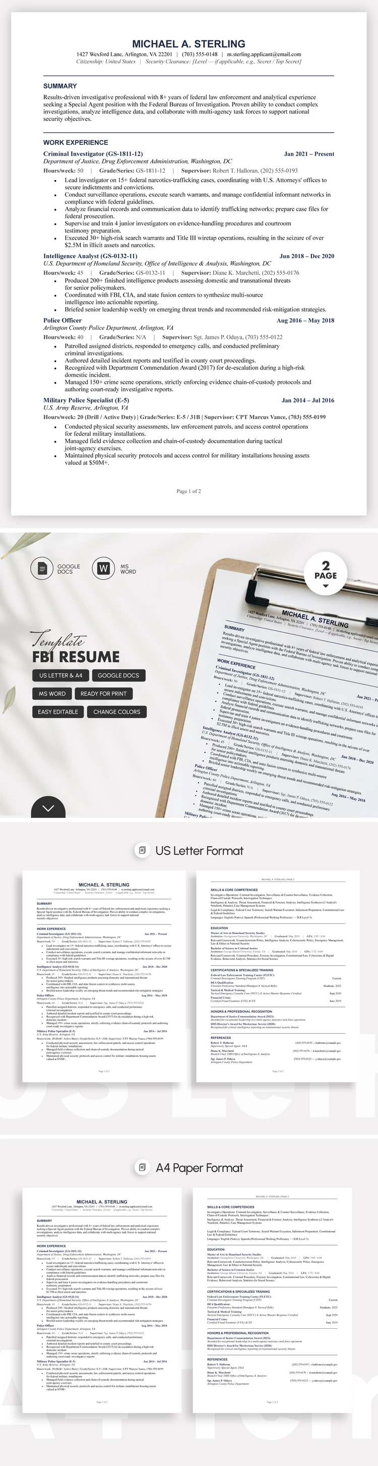 Preview of FBI Resume Template for Google Docs and Microsoft Word