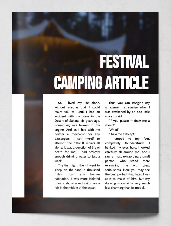 Article sur le camping de festival. - free Google Docs Template - 10061856