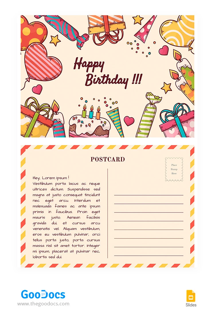 Cartão Postal Festivo de Aniversário - free Google Docs Template - 10065373