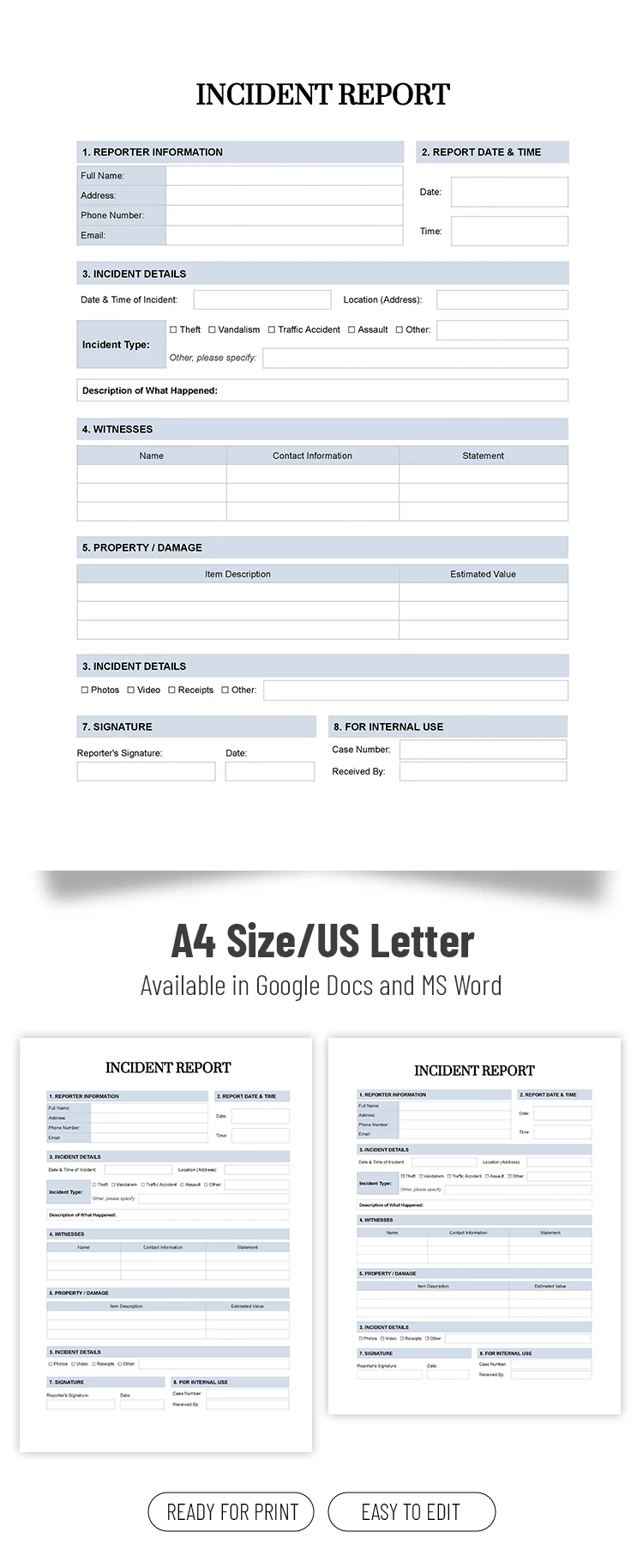 Preview of Fillable Police Report Template for Google Docs and Microsoft Word