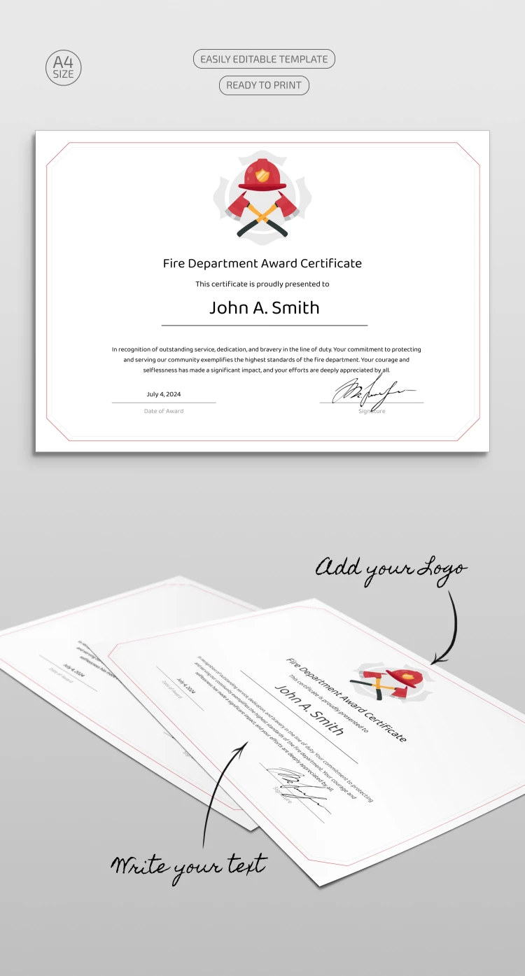 Fire Department Award Certificate - free Google Docs Template - 10068907