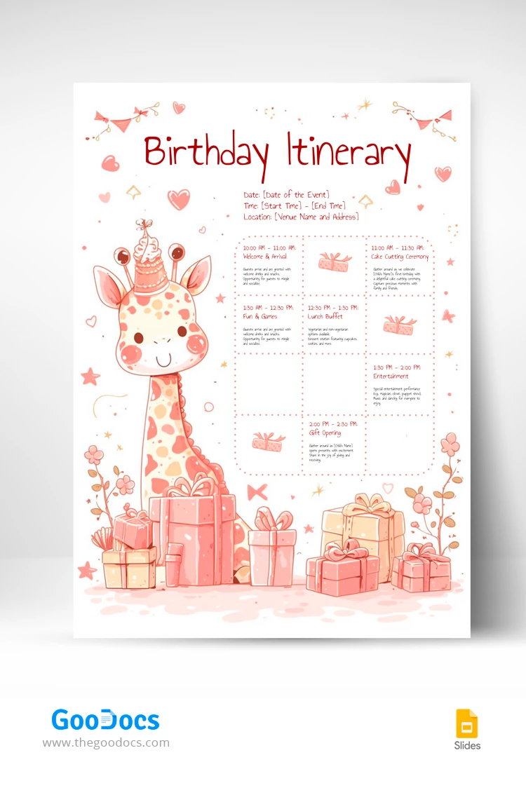 First Birthday Itinerary - free Google Docs Template - 10068411