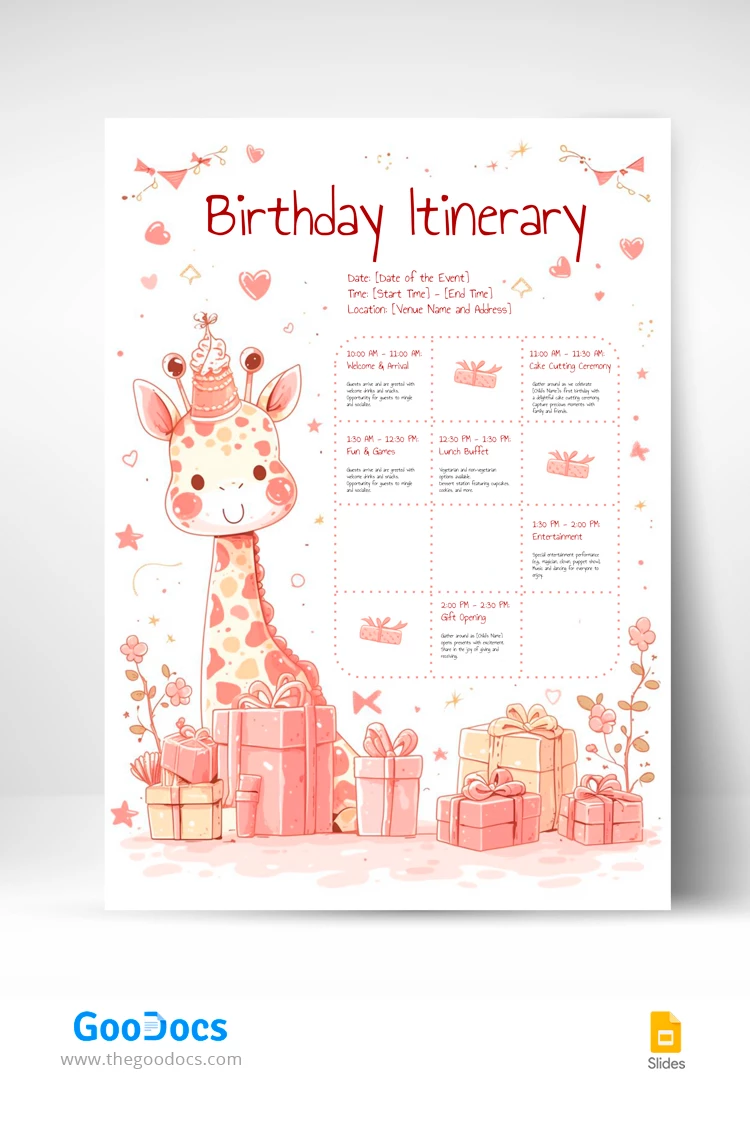 Primer Itinerario de Cumpleaños - free Google Docs Template - 10068411