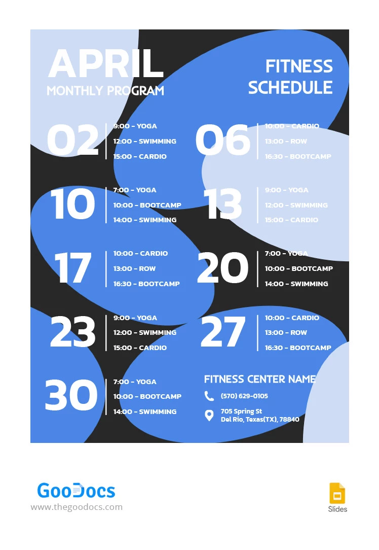 Horario de clases de fitness con figuras - free Google Docs Template - 10065636