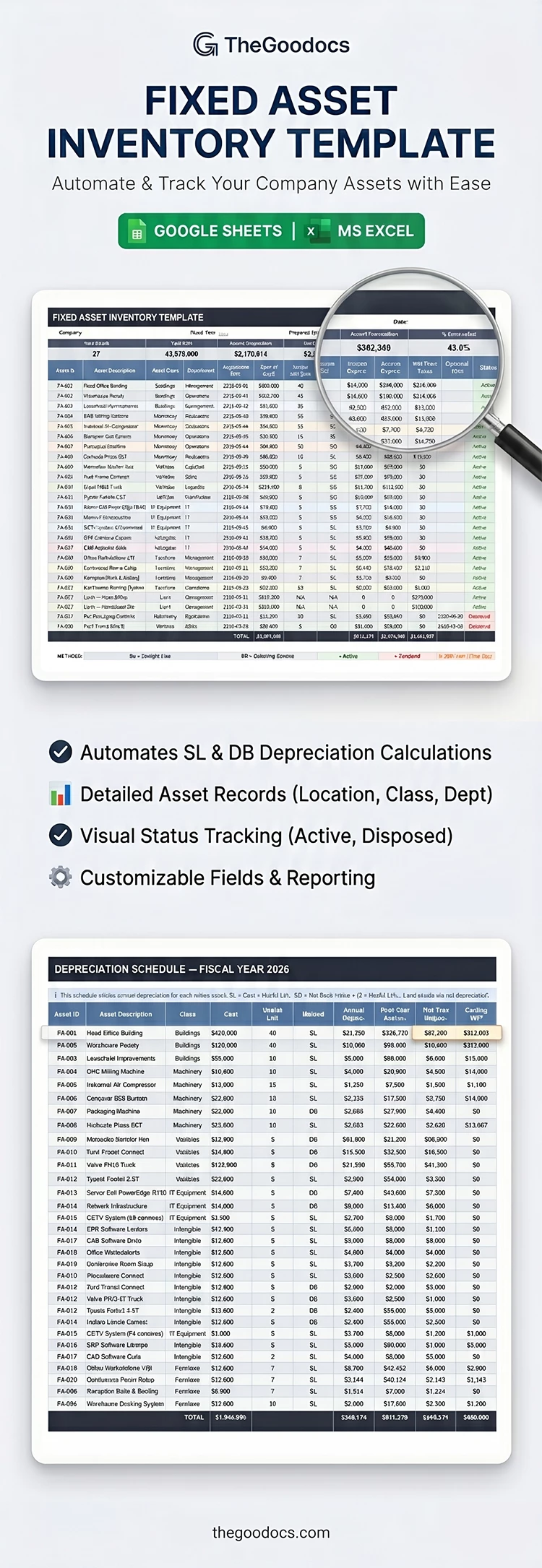Preview of Fixed Asset Inventory Template for Google Sheets and Microsoft Excel