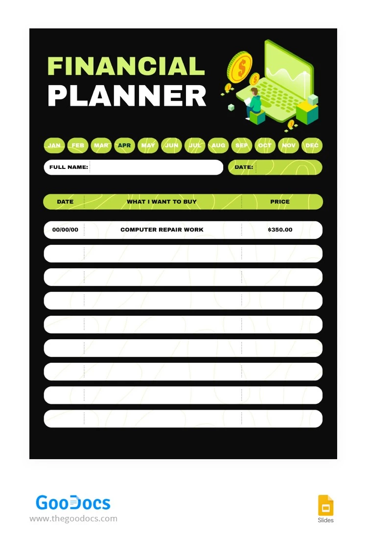 Planejador financeiro Flat Green - free Google Docs Template - 10064678