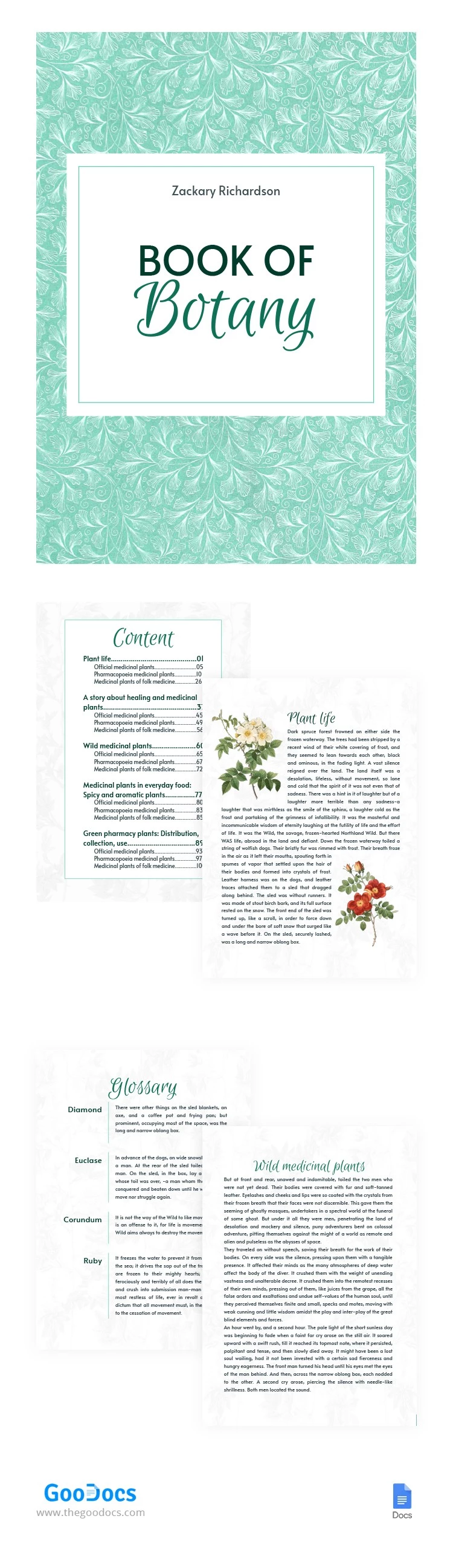 Blumiges botanisches Buchcover - free Google Docs Template - 10065057