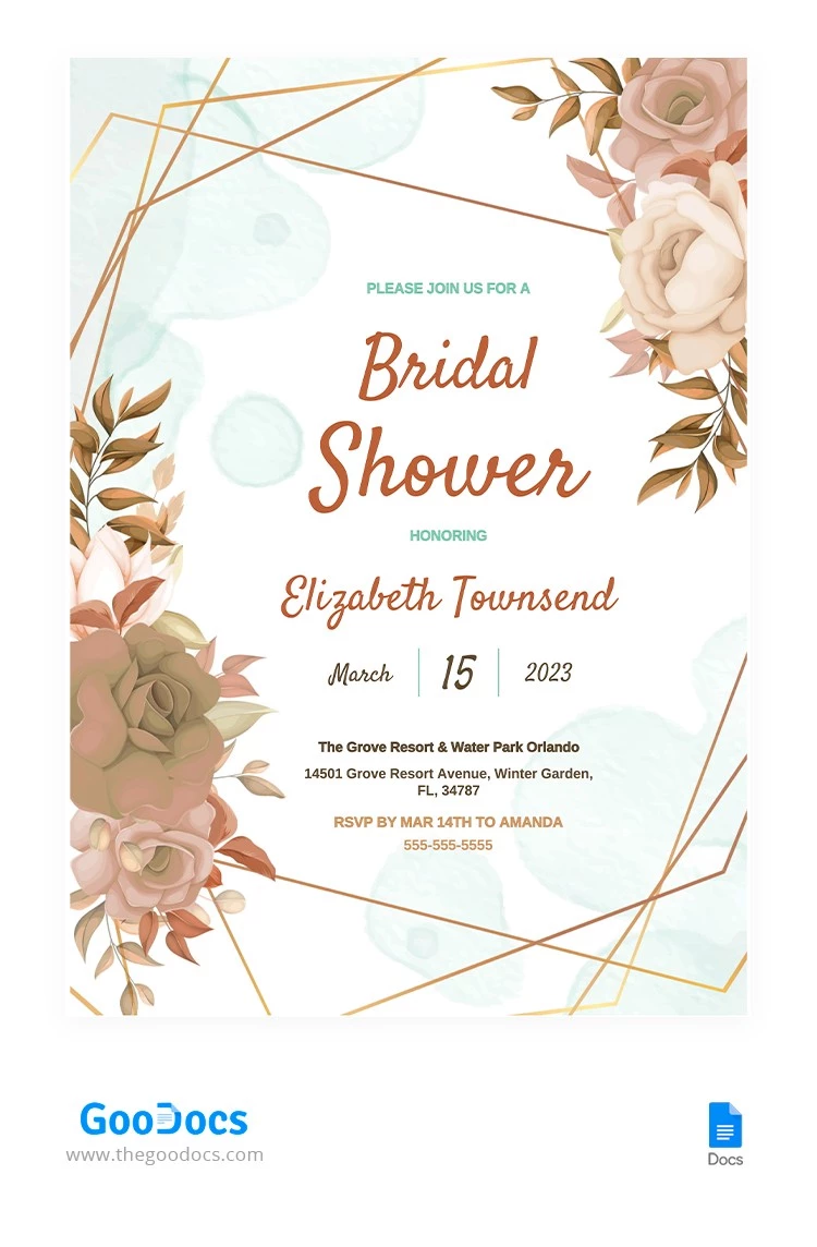 Invitación de Despedida de Soltera Floral. - free Google Docs Template - 10064928