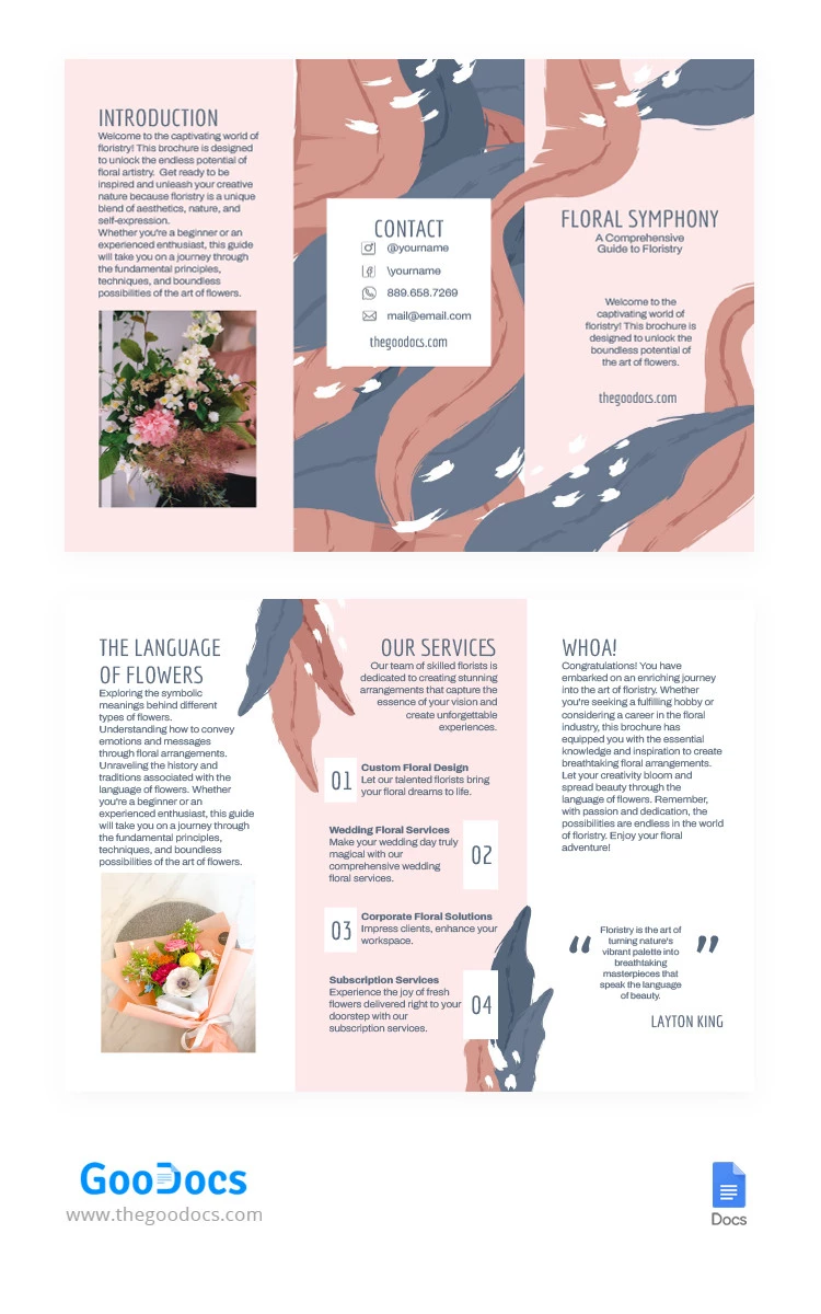 Florale zarte Tri-Fold-Broschüre - free Google Docs Template - 10066361