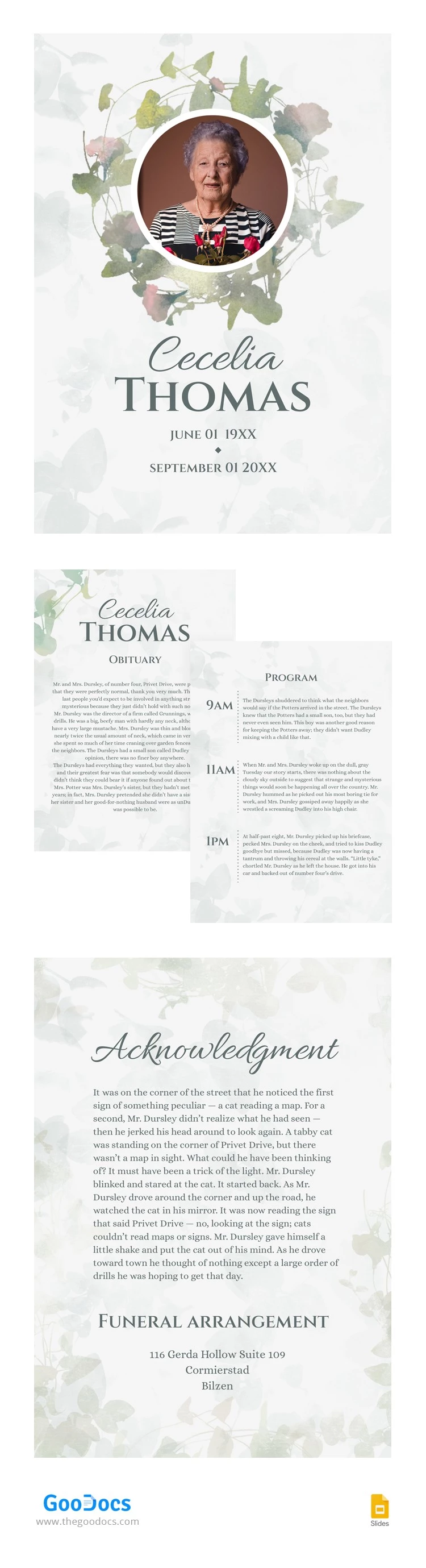 Programme funéraire floral - free Google Docs Template - 10062860