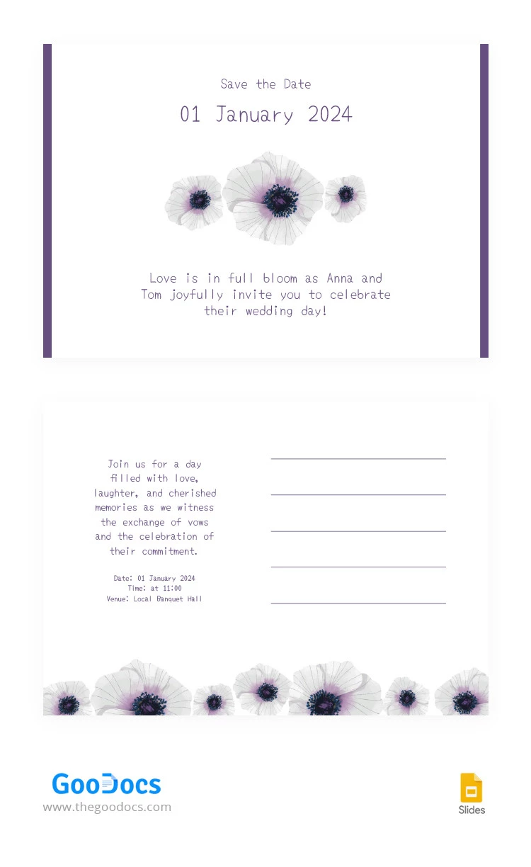 Blumiger minimalistischer Hochzeits-Postkartentext - free Google Docs Template - 10066212