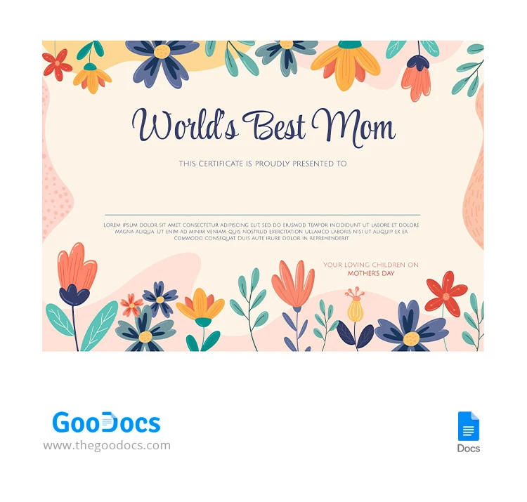 Floral Mother's Day Certificate - free Google Docs Template - 10065654