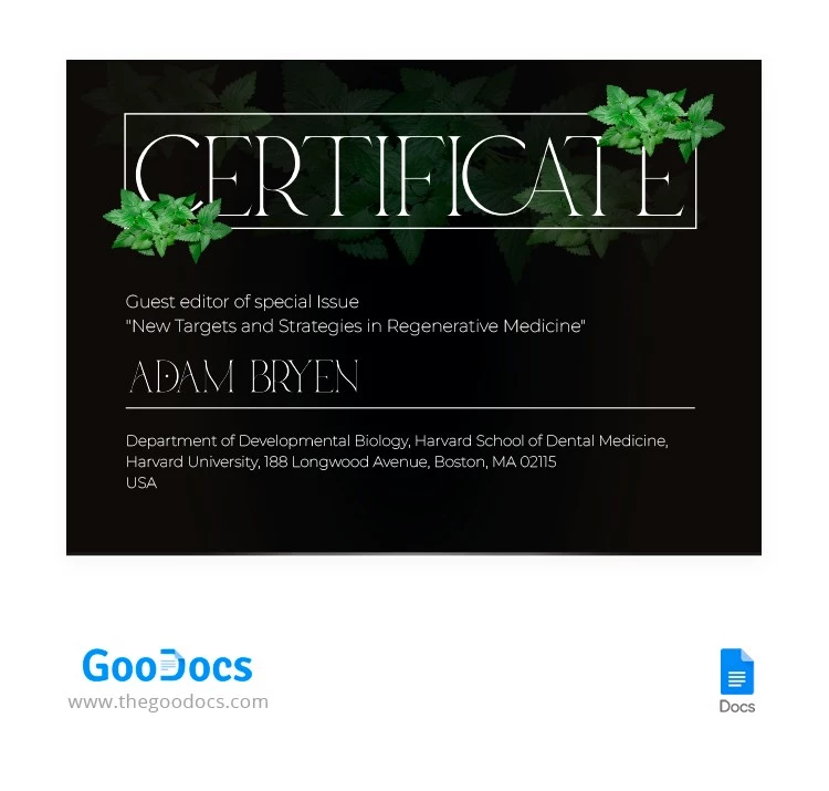 Certificat de service floral - free Google Docs Template - 10065255