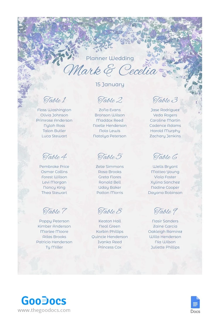 Planificador de bodas con temática floral. - free Google Docs Template - 10062350