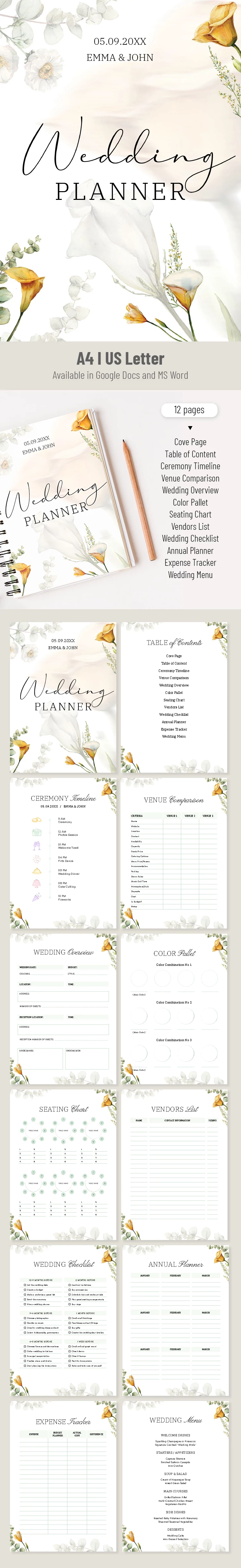 Floral Wedding Planner Design Template - free Google Docs Template - 10071683