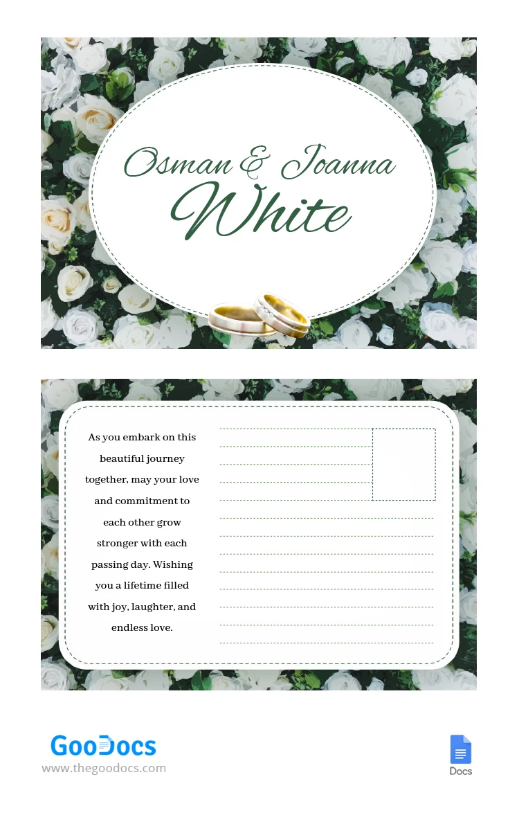 Cartão Postal de Casamento Floral - free Google Docs Template - 10066879