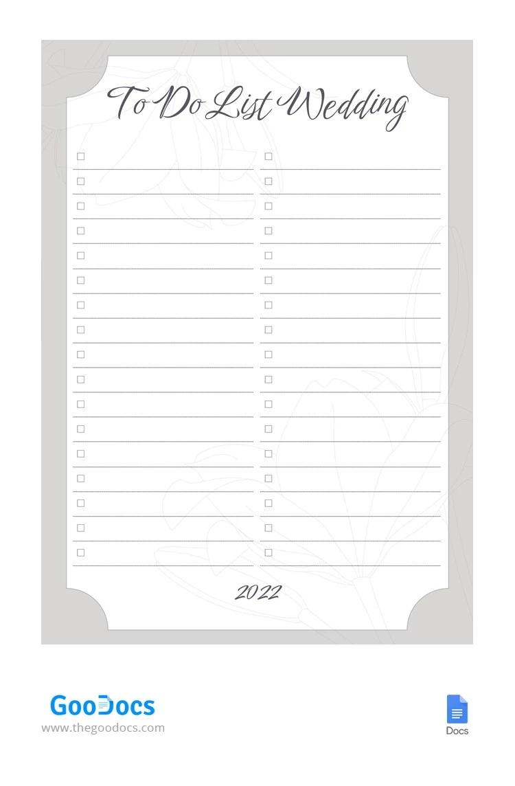 Blumenhochzeit To-Do-Liste - free Google Docs Template - 10064538