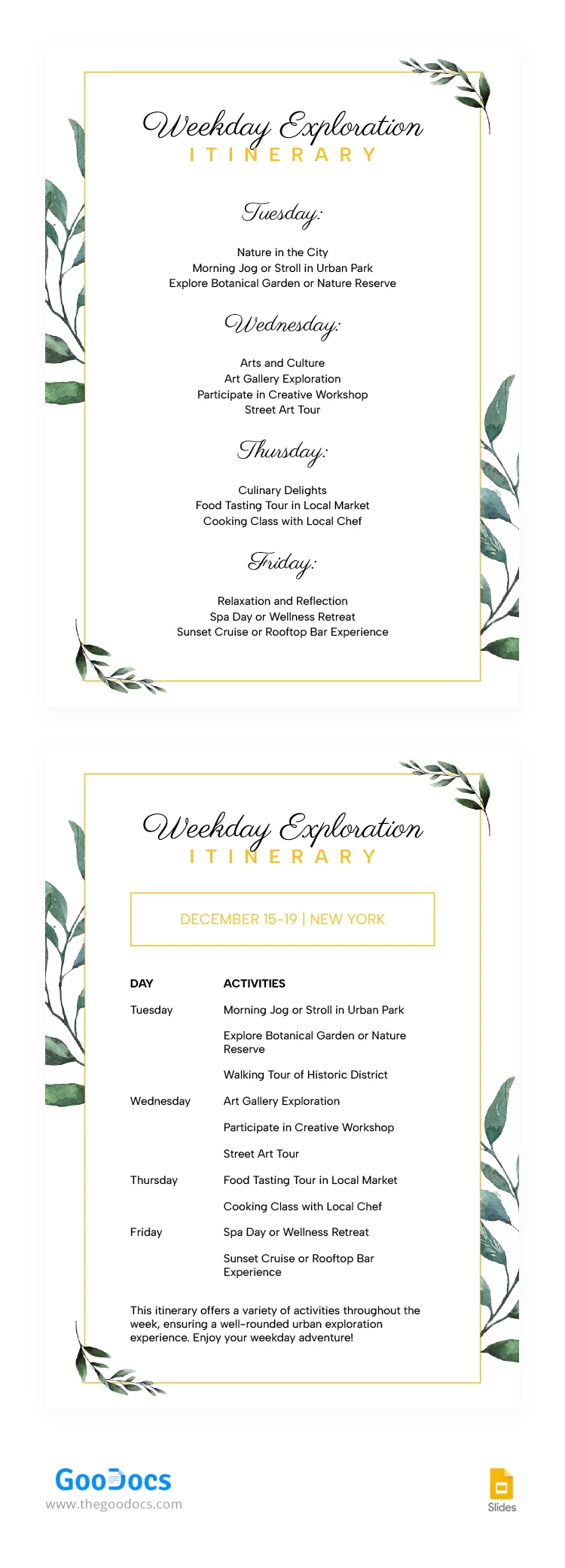 Floral Weekend Itinerary - free Google Docs Template - 10068562