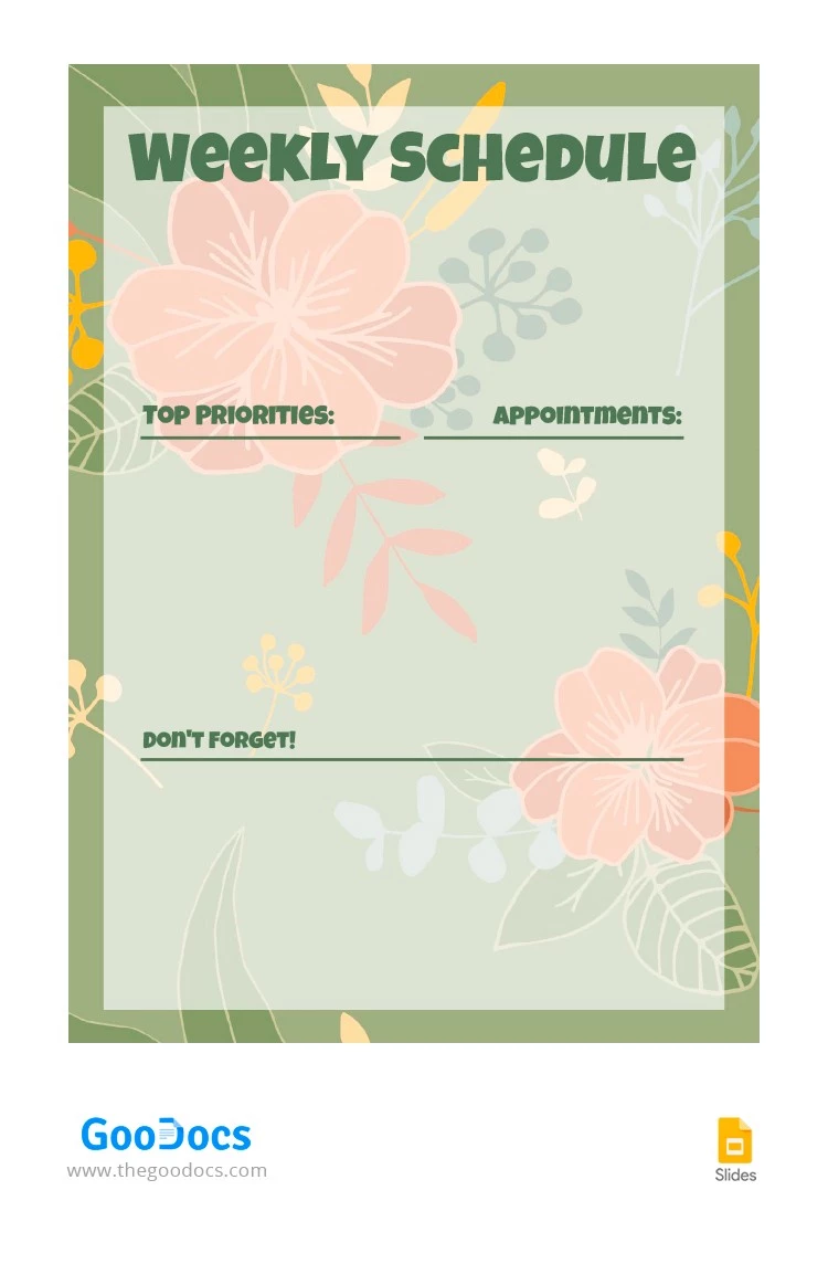 Programme hebdomadaire floral - free Google Docs Template - 10064175