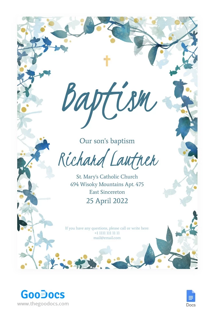 Flower Baptism Invitation - free Google Docs Template - 10062485