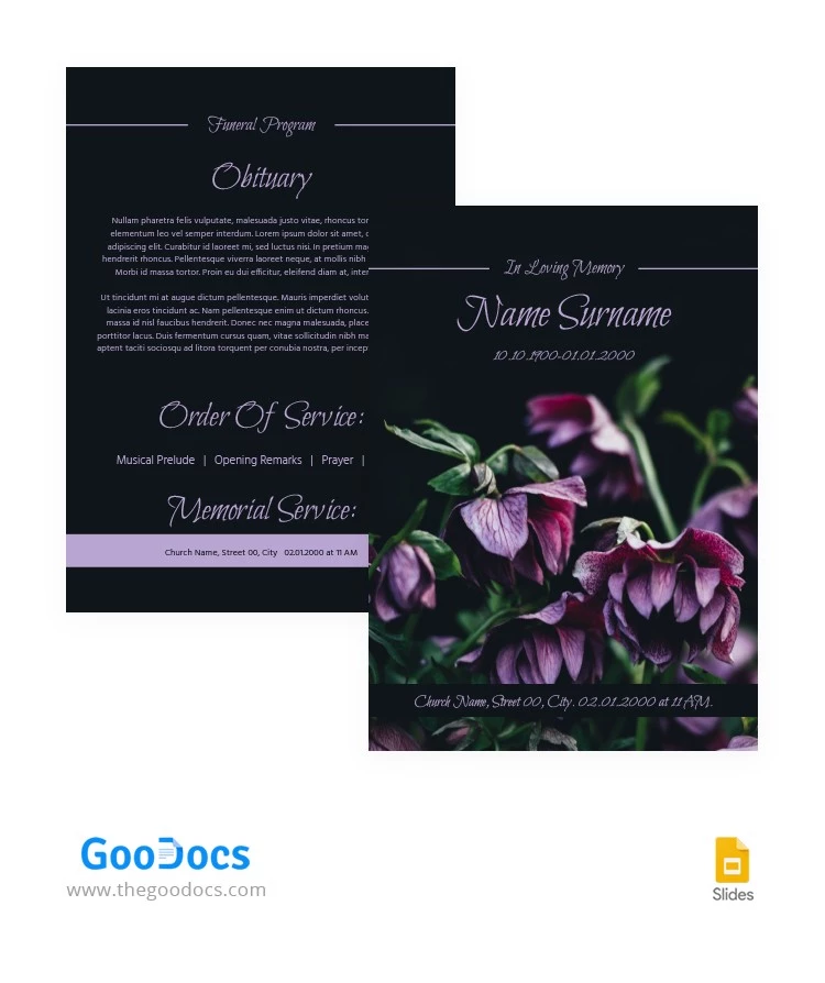 Programa de Funeral Oscuro de Flores - free Google Docs Template - 10063938