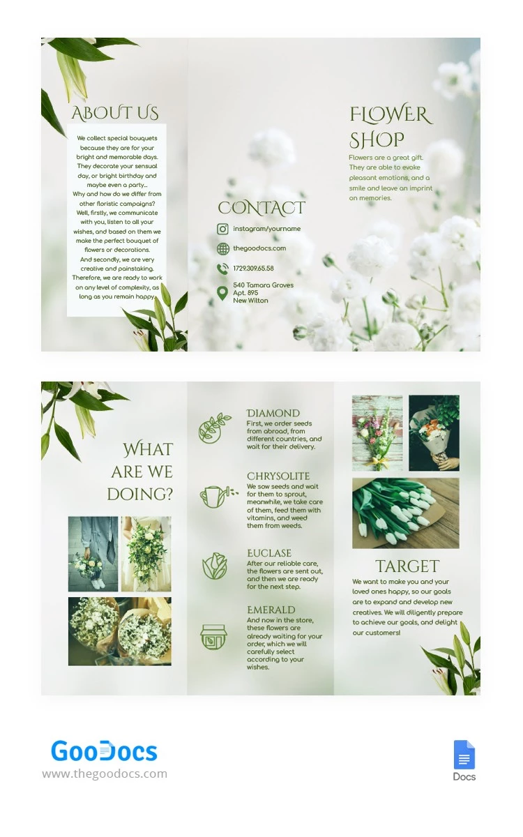 Brochure trifolium de la boutique de fleurs - free Google Docs Template - 10064263