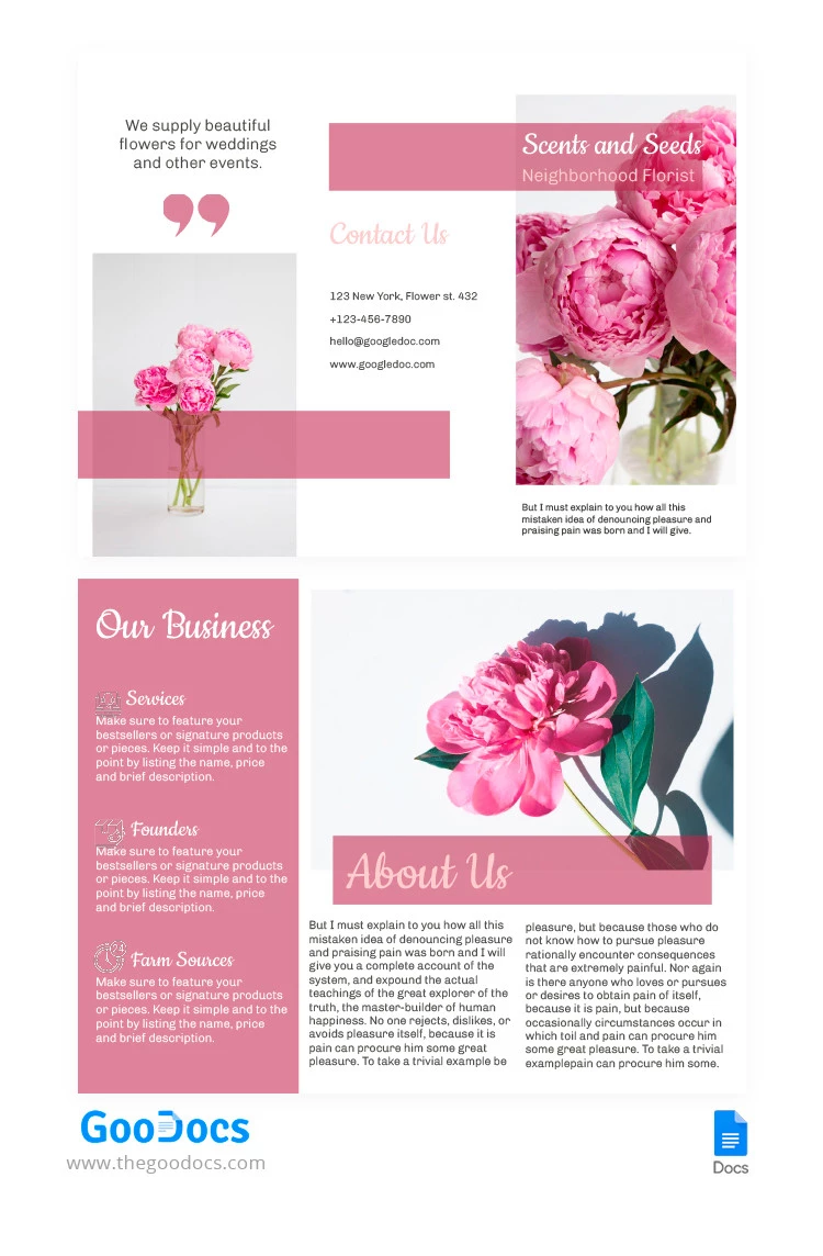 Trifold Flower Brochure - free Google Docs Template - 10065531