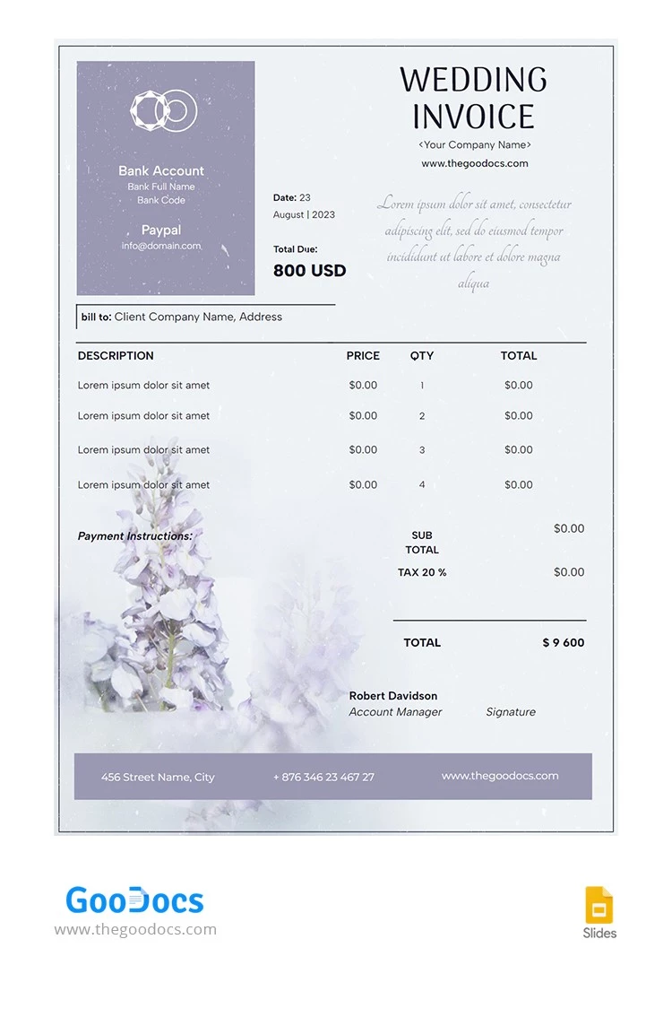 Fatura de Casamento de Flores - free Google Docs Template - 10066083