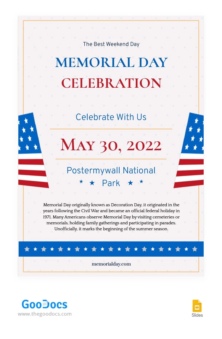 Flyer Célébration du Memorial Day - free Google Docs Template - 10063969