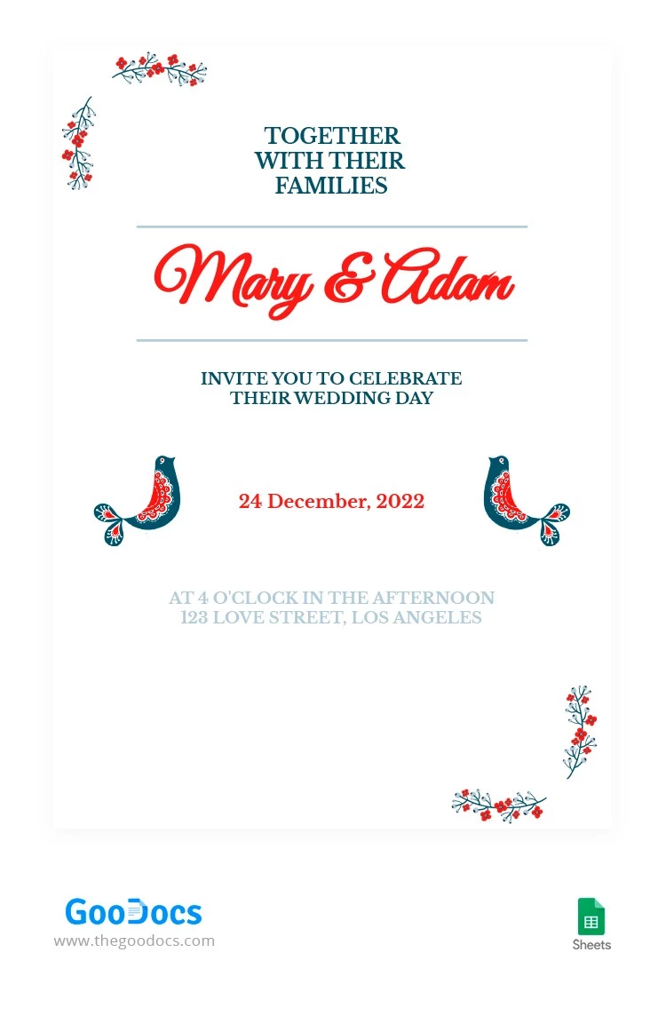 Folk Style Wedding Invitation - free Google Docs Template - 10063333